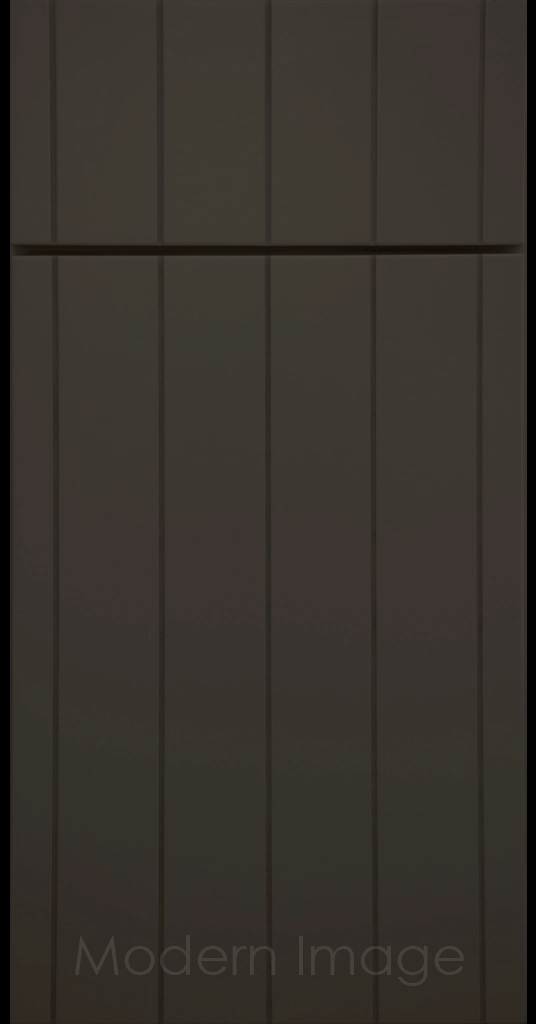 Brooklyn Flat-Panel Cabinet Door with 5 evenly spaced Vertical Grooves, Urbane Bronze color.
